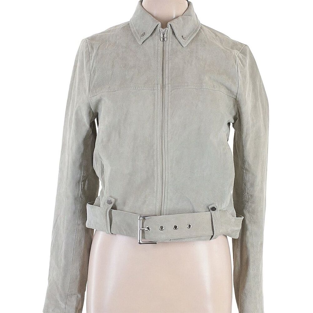 Capulet Light Gray Suede Leather Jacket with Belt